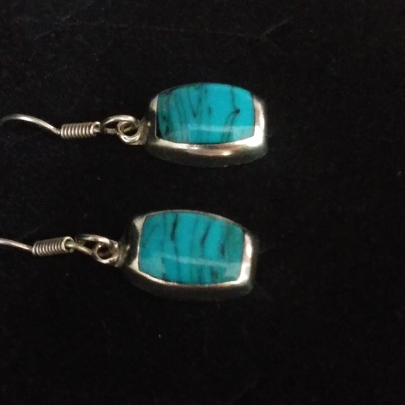 Stunning Vintage Taxco Sterling Turquoise Earrings - Picture 7 of 10